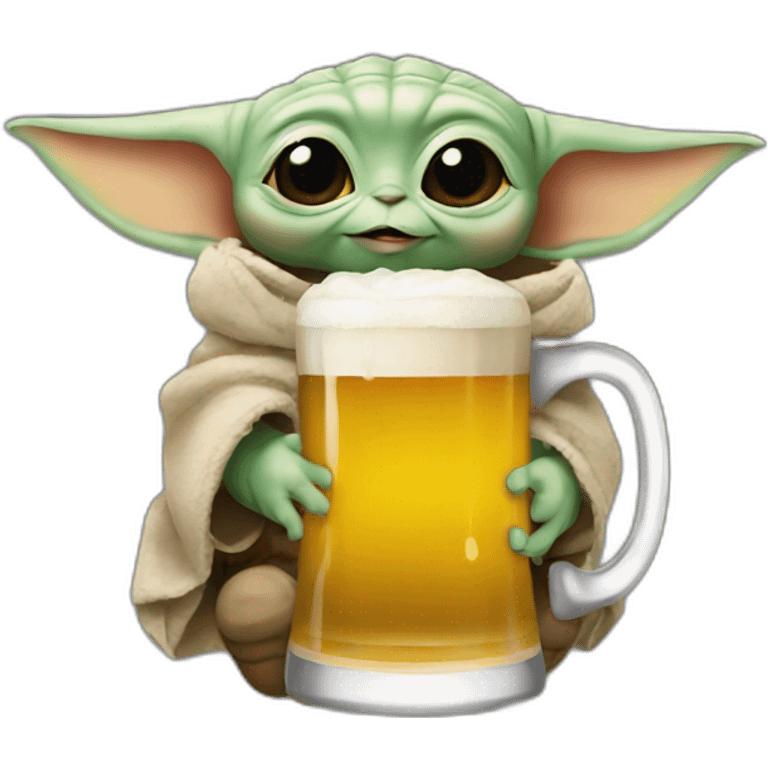 Baby Yoda with a beer emoji