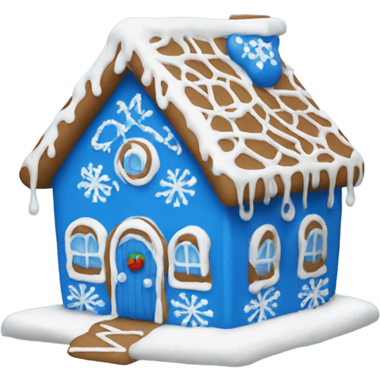 A blue and white gingerbread house emoji