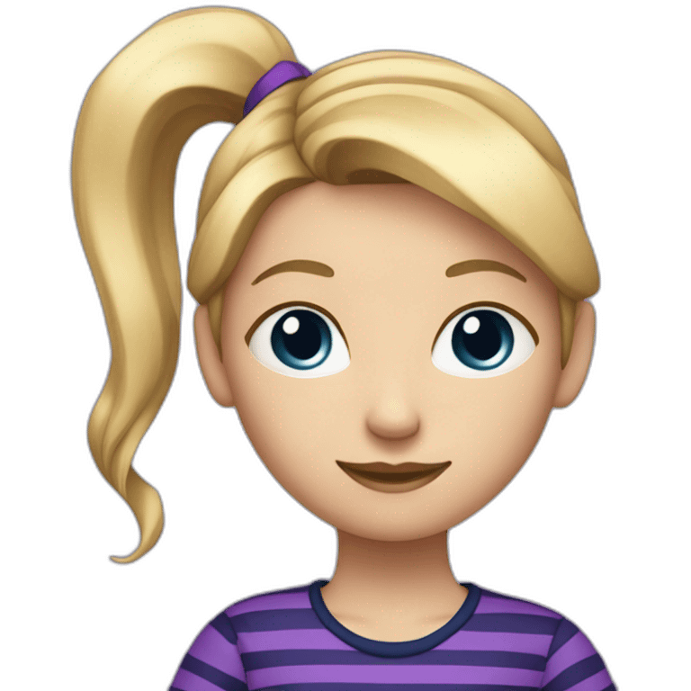 girl with one blonde ponytail and a purple and white striped shirt and a dark blue flair pants emoji