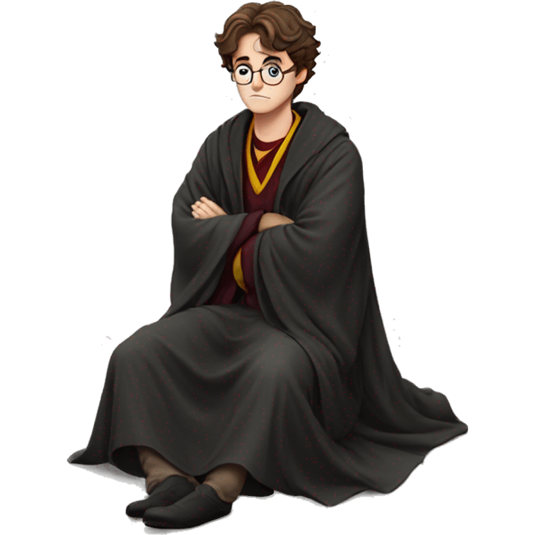 full body Harry Potter in robe laying down stressed  emoji