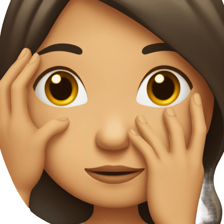 brunette girl blushing covering face emoji