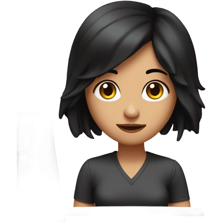 pretty with black hair and fair skin with a computer emoji