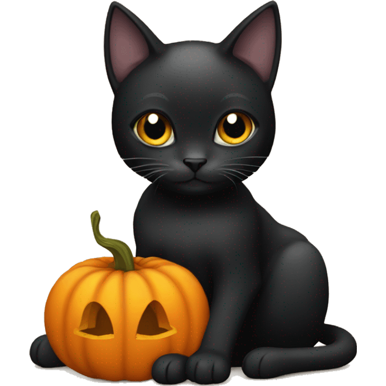 black cat holding a pumpkin emoji