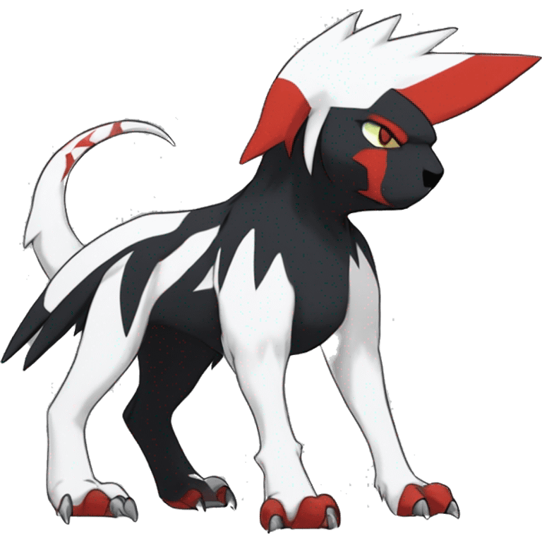 Black Cool Edgy Absol-Houndoom-Garchomp Fakémon Digimon with Red and white Edgy markings, full body, outlinEd emoji