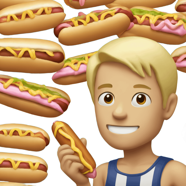 Gay Blonde boy eating hotdog at beach emoji