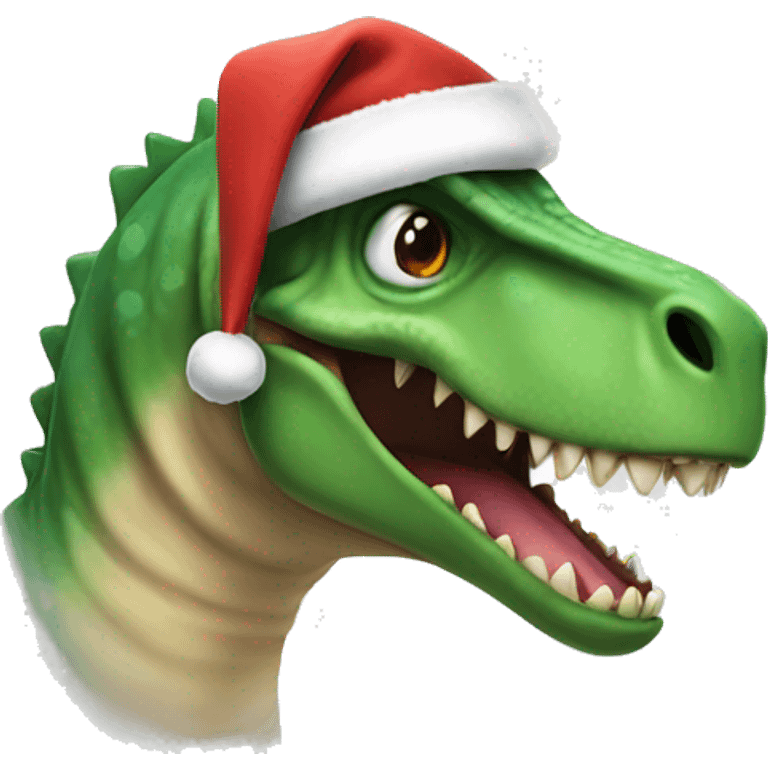 Dino in Santa hat and big teeth emoji