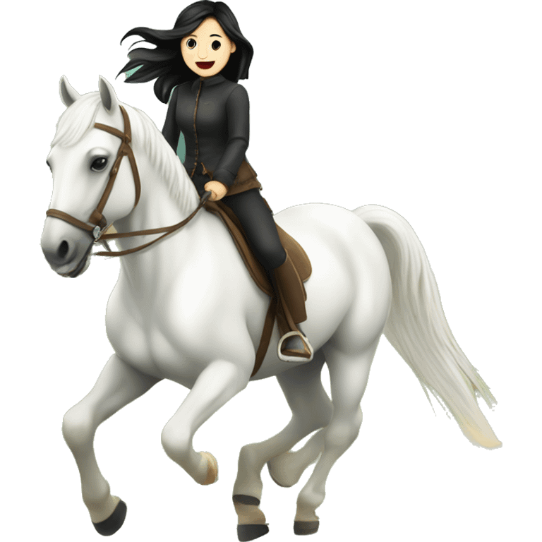 white horse riding german  cute Girl black Hair emoji