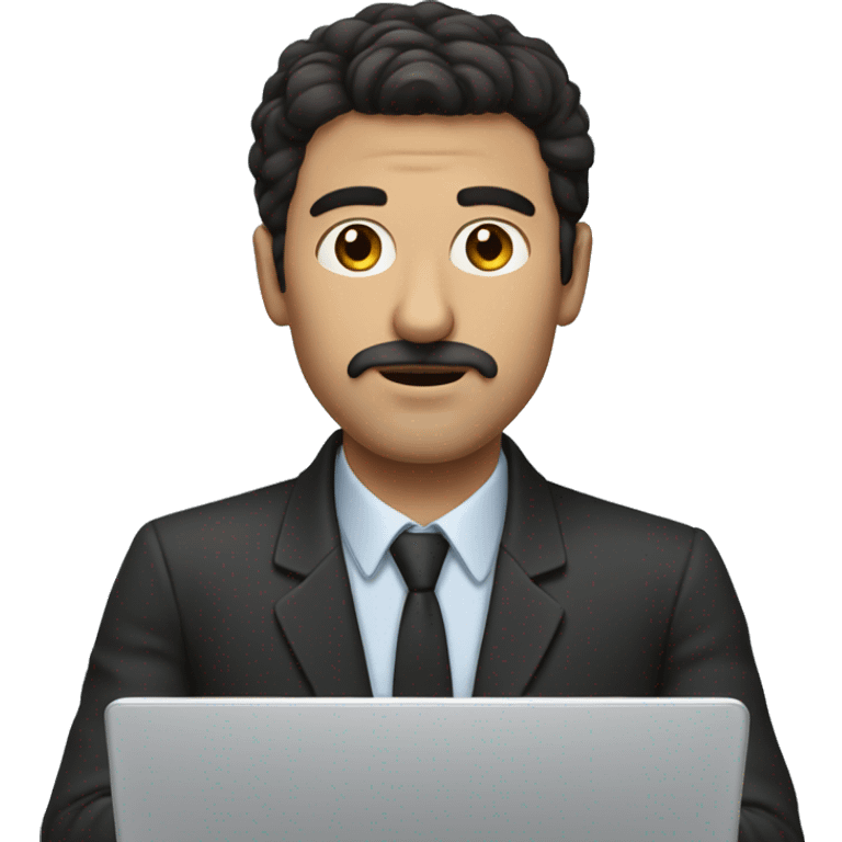 dark hair dark eyes man with short mustache working on a laptop emoji