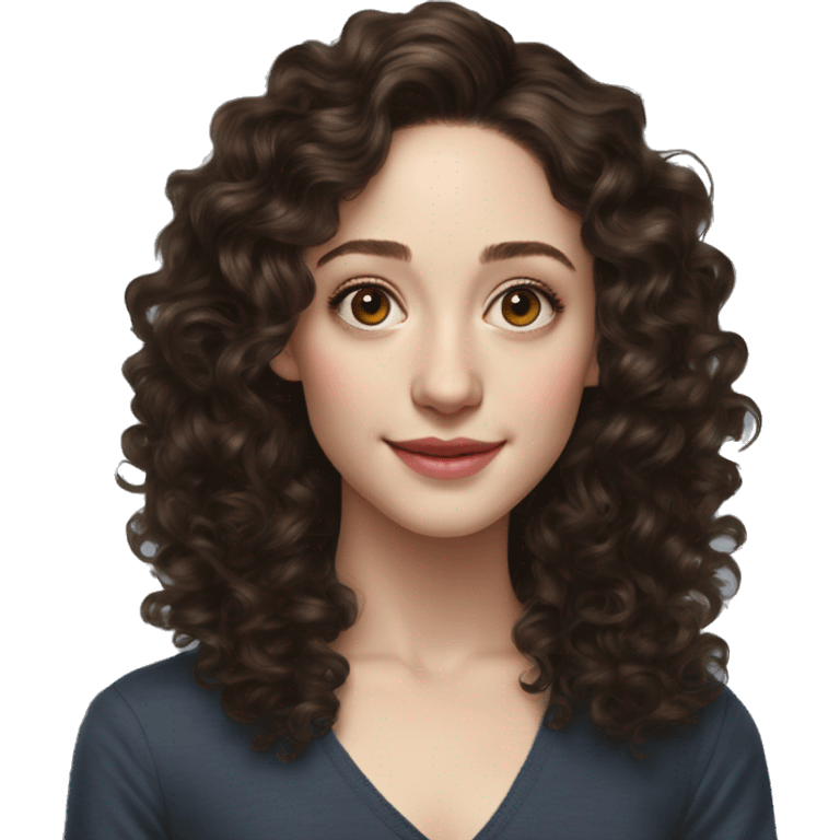 Emmy Rossum Teenager long dark brown curly hair, hyperreal photoreal emoji