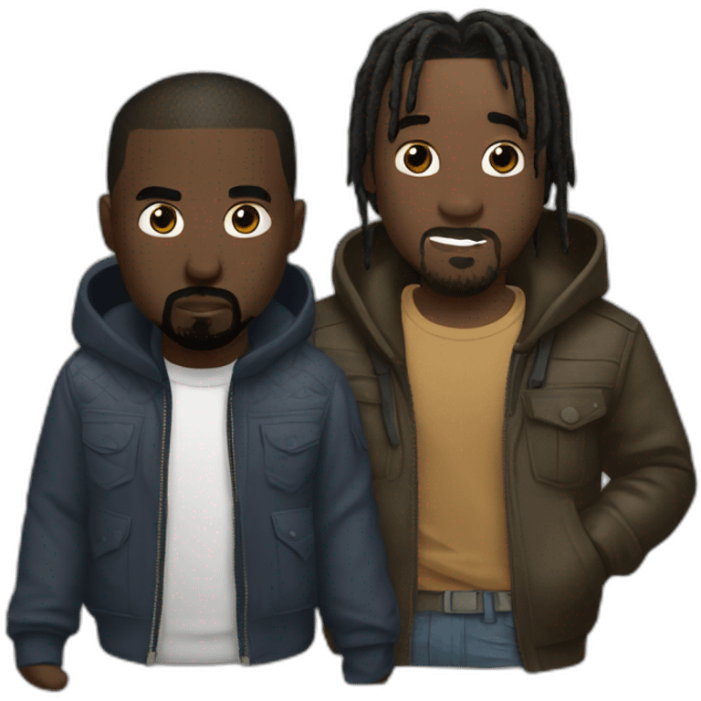 Kanye and Travis Scott playing fortnite emoji