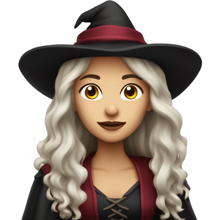 beautiful long haired witch, red, black, burgundy emoji