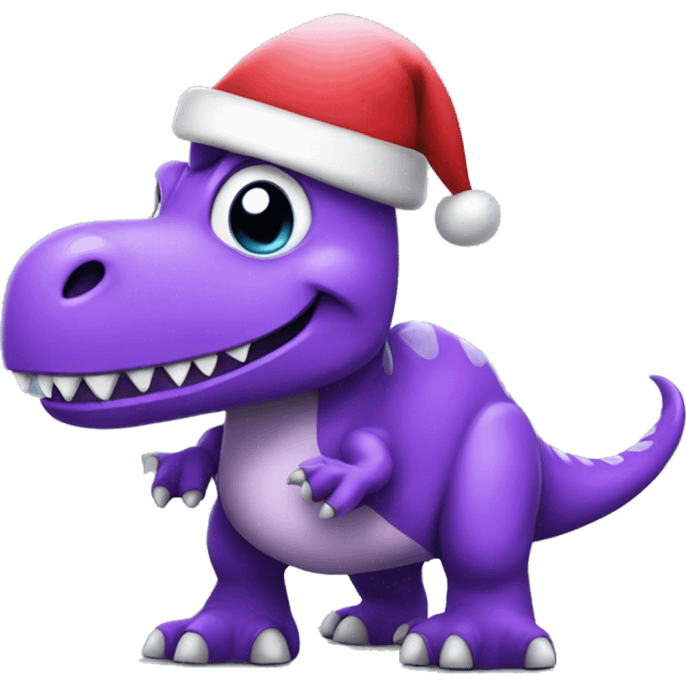 A purple dinosaur wearing a Santa hat with lights emoji