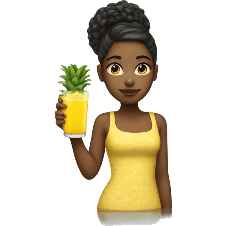 A girl with a pineapple juice emoji