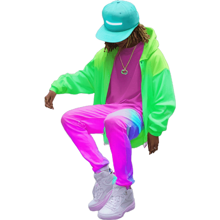 Multicoloured neon Vaporwave person hoodie dancing hip hop bucket hat tropical Skater fashion aesthetic baggy clothes graphic t shirt 420 emoji