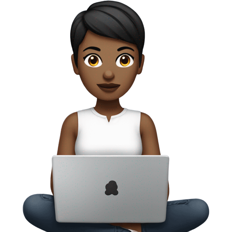 Graphic Designer woman black pixie cut with laptop, no glasses emoji