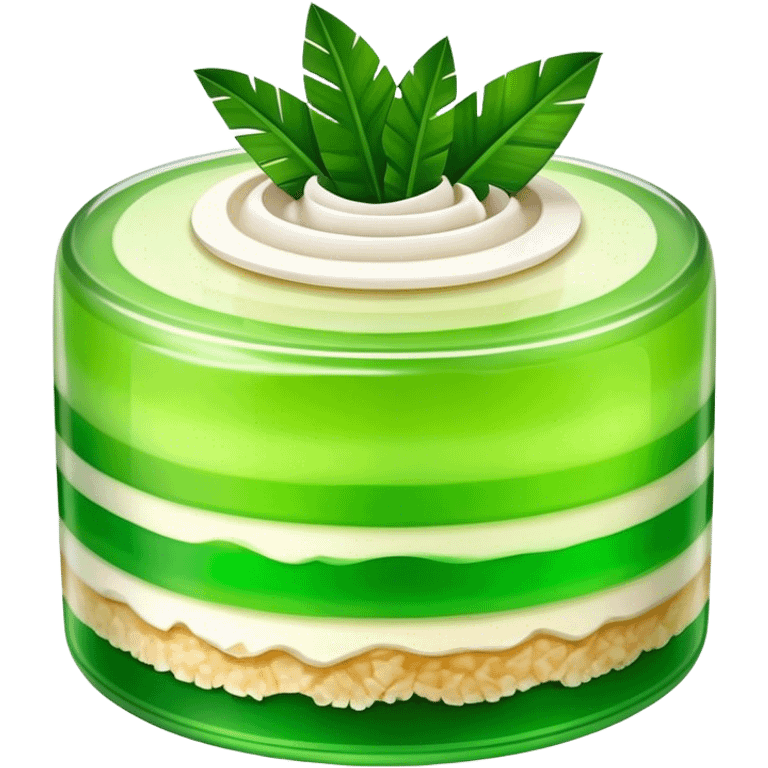 Coconut Pandan Jelly Cinematic Realistic Coconut Pandan Jelly Dessert Emoji, depicted as a layered jelly with distinct strata of coconut and pandan flavors, rendered with delicate textures and vibrant, tropical lighting. emoji