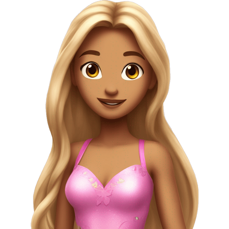 Flora the adult latina fairy of nature in her enchantix fairy pink clothing and long light brown hair from winx club emoji