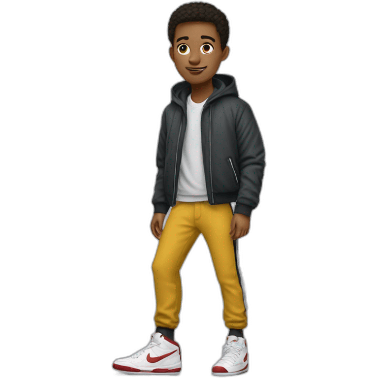 handsome skinny boy with nike jacket and t-shirt and nike trousers withnike jordans  emoji