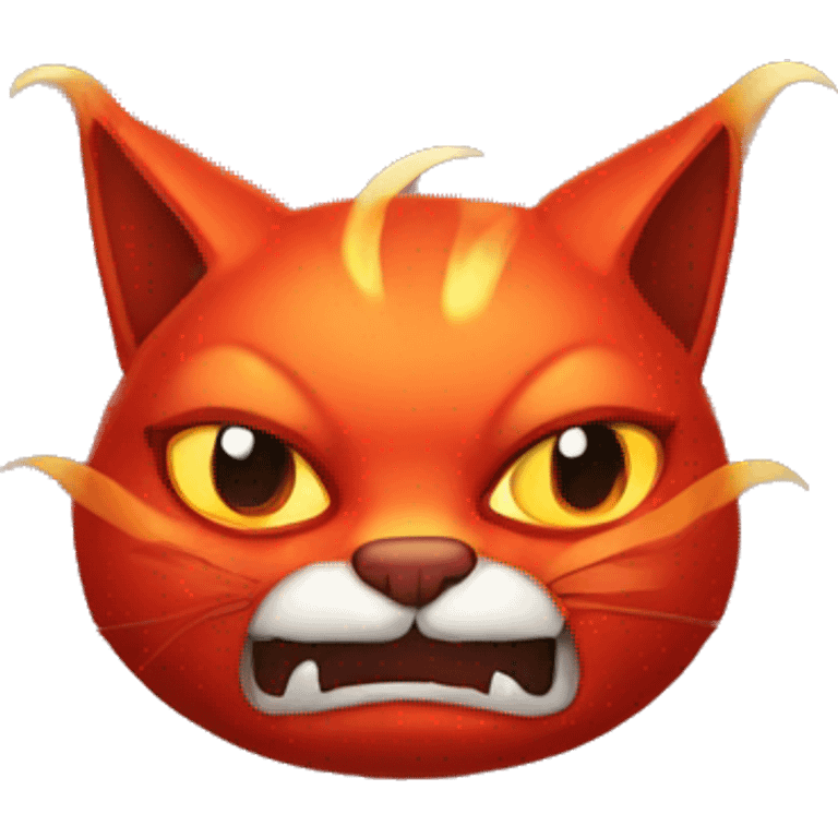 Evil red cat with horns and fire emoji