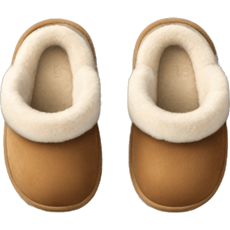 Light brown Ugg slippers with wide fluff around the edges, view from above emoji