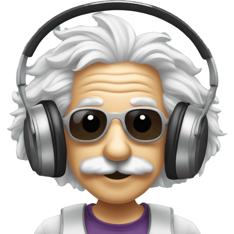 albert einstein happy listening music with wireless headphones while in the gym emoji