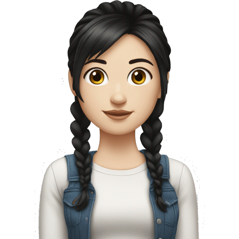 white girl, short ponytail with medium bangs black hair, tight jeans emoji