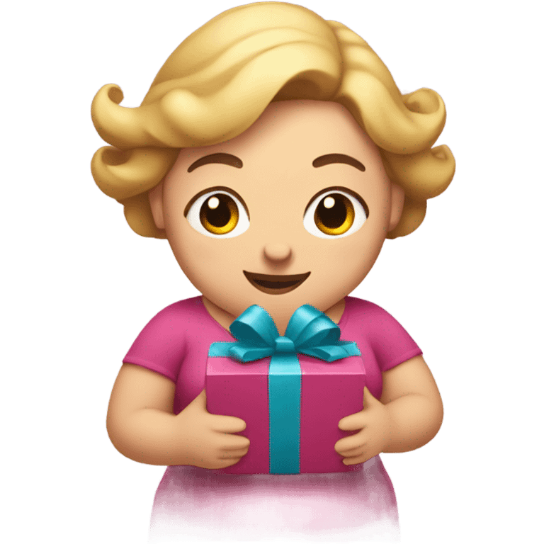 fat woman holding a gift in her hands emoji