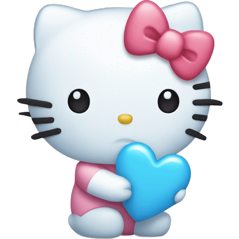 Hello kitty holding a baby blue heart  emoji