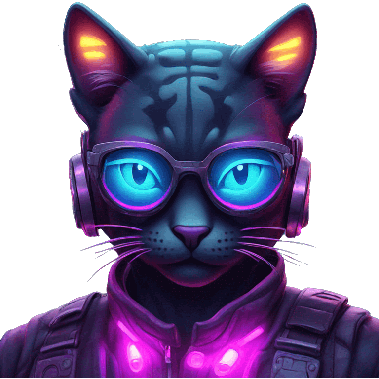 cool looking midnight cat neon cyberpunk emoji