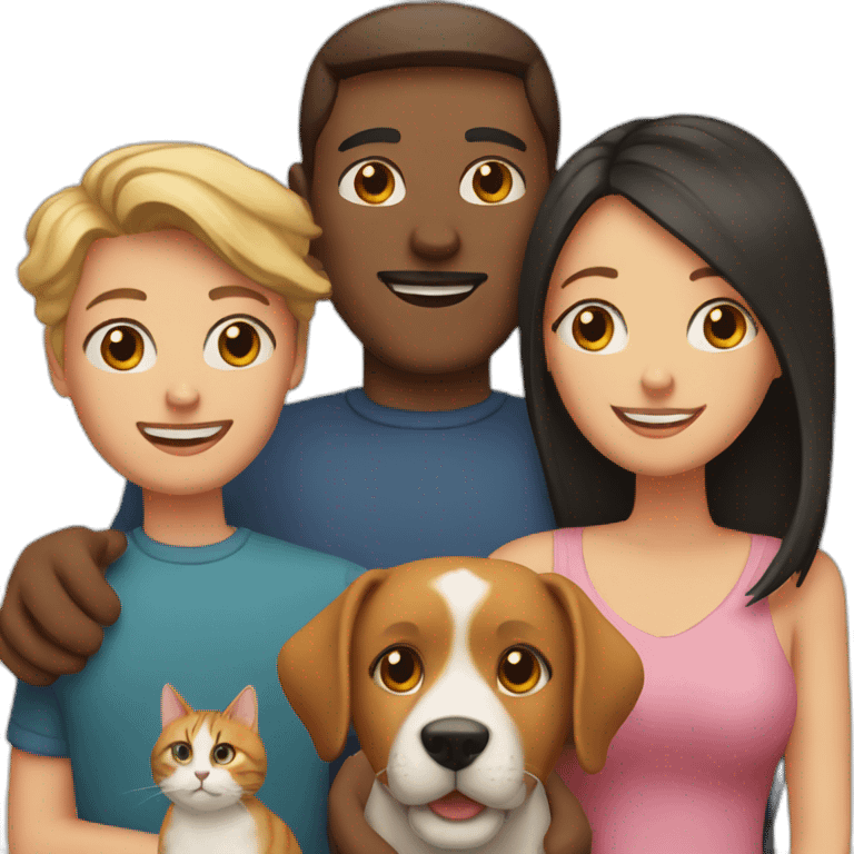 Couple with three cats and a dog emoji