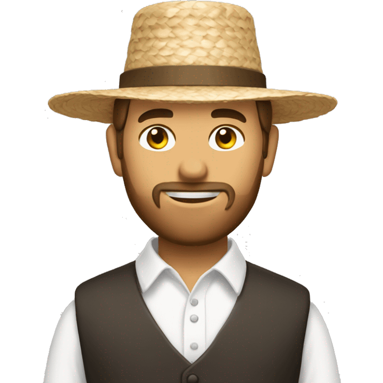 Amish man white with brown straw hat building a building emoji