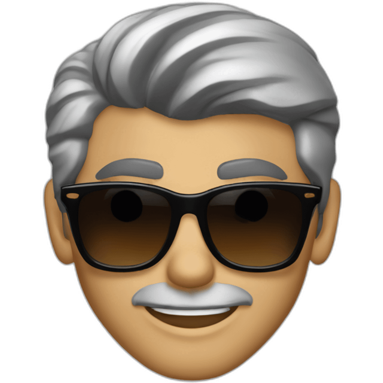 George Clooney wearing a black tshirt, with dark brown hair, a high fade, rayban wayfarer sunglasses emoji