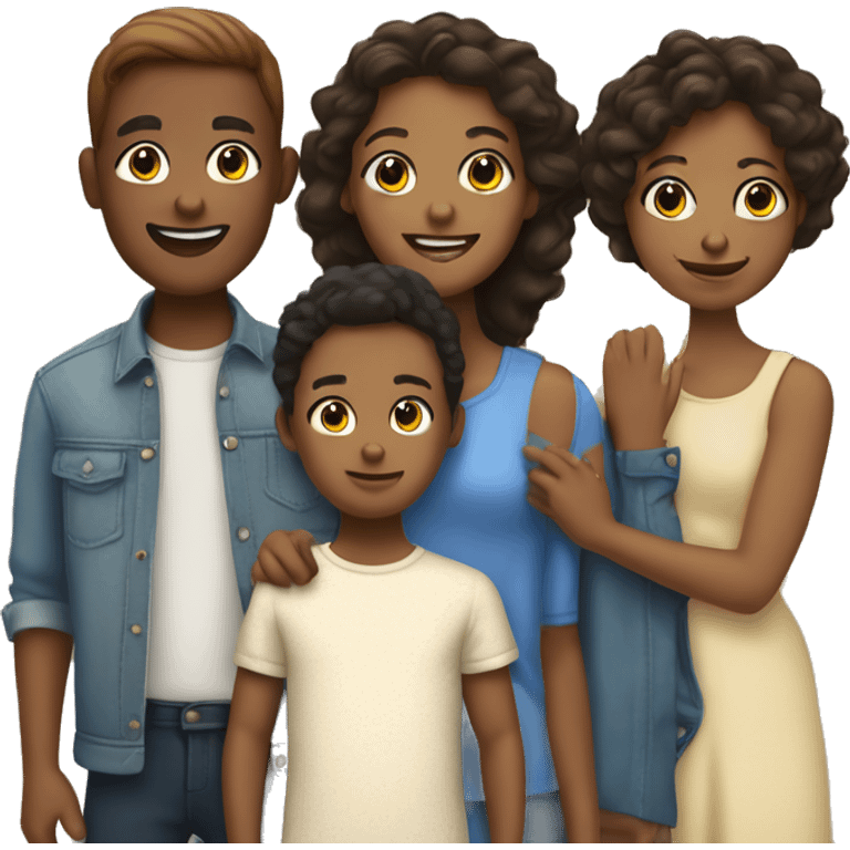 family of four members where all family members have their own unique skin tone and gender attributes emoji