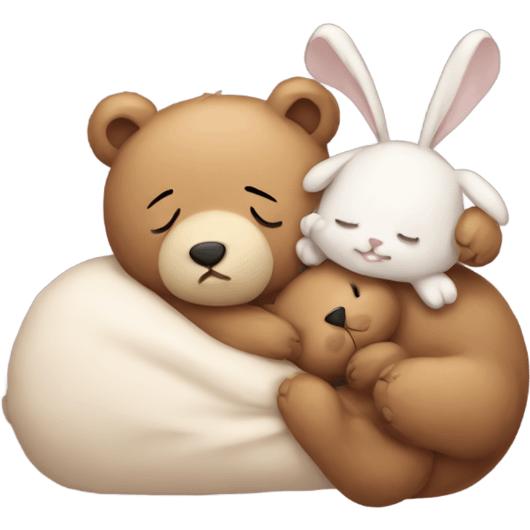 a bear and a bunny sleeping together emoji