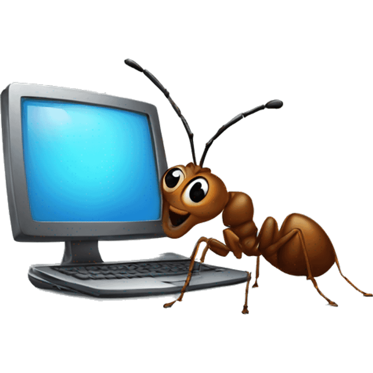 ant using a computer emoji