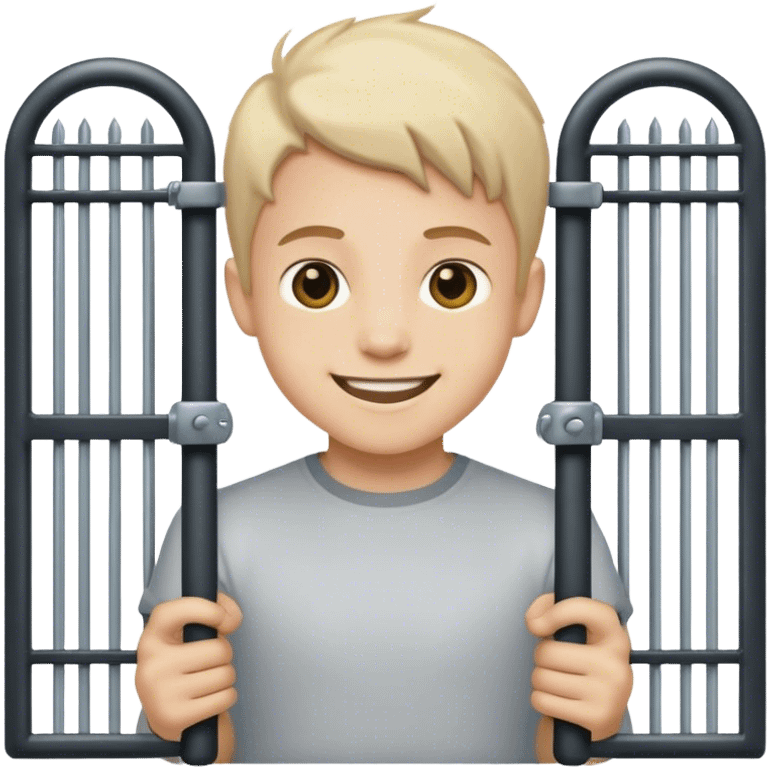 smiled boy holding bars' gate emoji