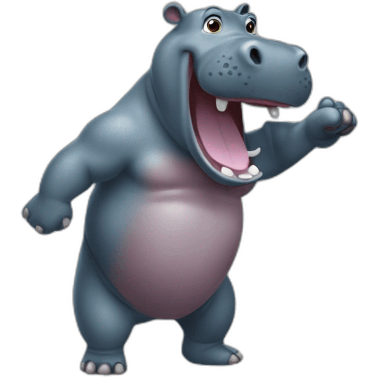 A hippopotamus dancing the macarena emoji