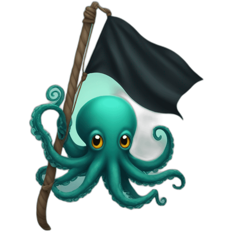 cute kraken hanging a black flag emoji