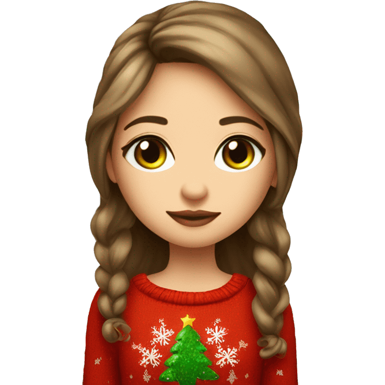 thoughtful-highlight-skin-brown-long-hair-girl-with-green-eyes-in-red-cute-Christmas-sweater emoji