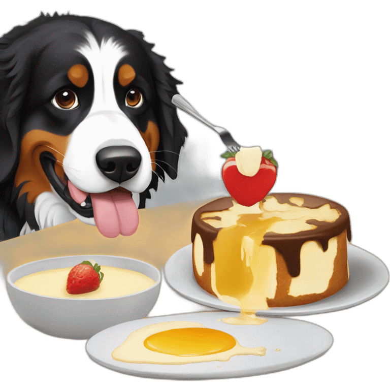 bernese mountain dog eating swiss fondue emoji