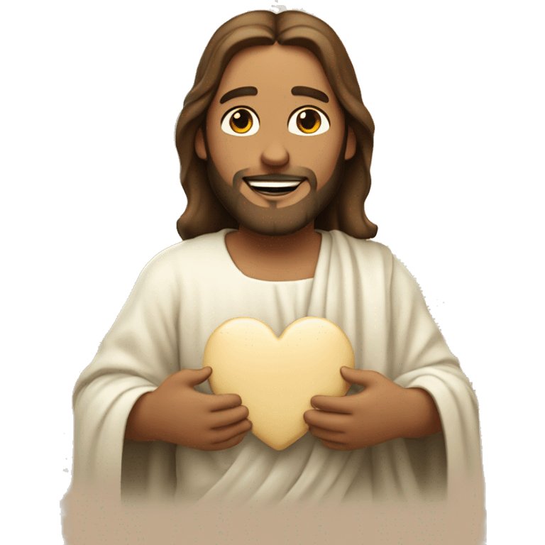 Jesus holding a beige heart and smiling  emoji