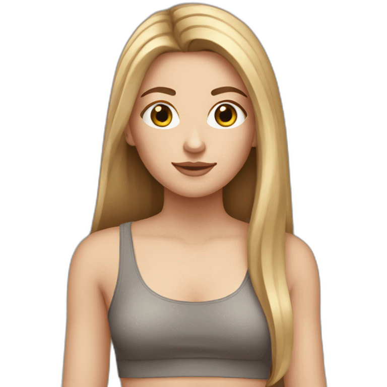 white girl with long straight brown hair wearing crop top emoji