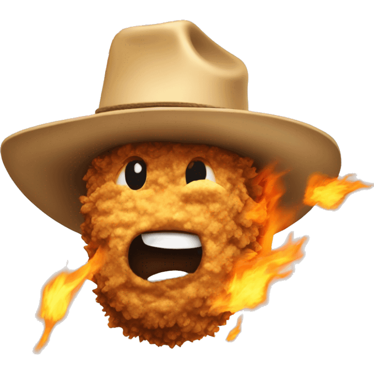 fried chicken on fire with a cowboy hat emoji