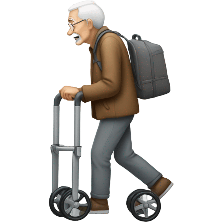 side view of an old 
hunched over man with a foldable walker  emoji