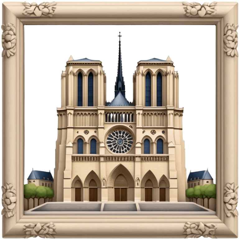 Cinematic Realistic Notre-Dame Cathedral Landmark Emoji, showcasing the Gothic splendor of the cathedral rendered with detailed stone carvings and majestic, soft lighting. emoji