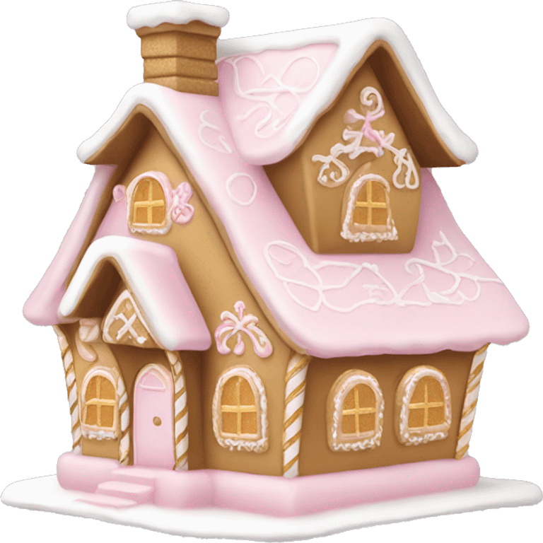 light pink and gold and white gingerbread house emoji