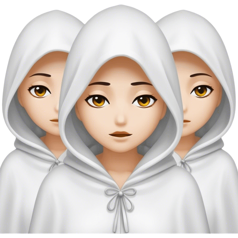 3 mysterious women in white hooded cloaks that cover their eyes emoji