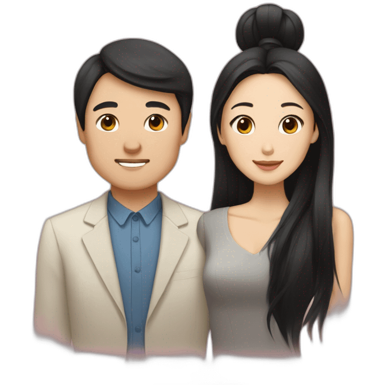 Chinese man with black gentle hair with Kazakh woman with black and long hair as a wife and husband emoji