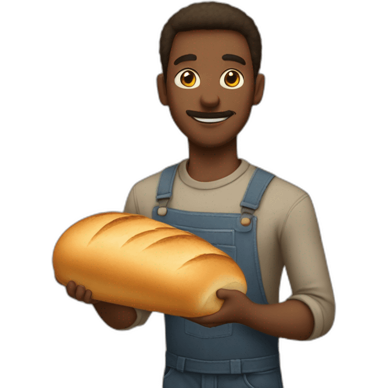 / One man is holding bread in his hand / emoji