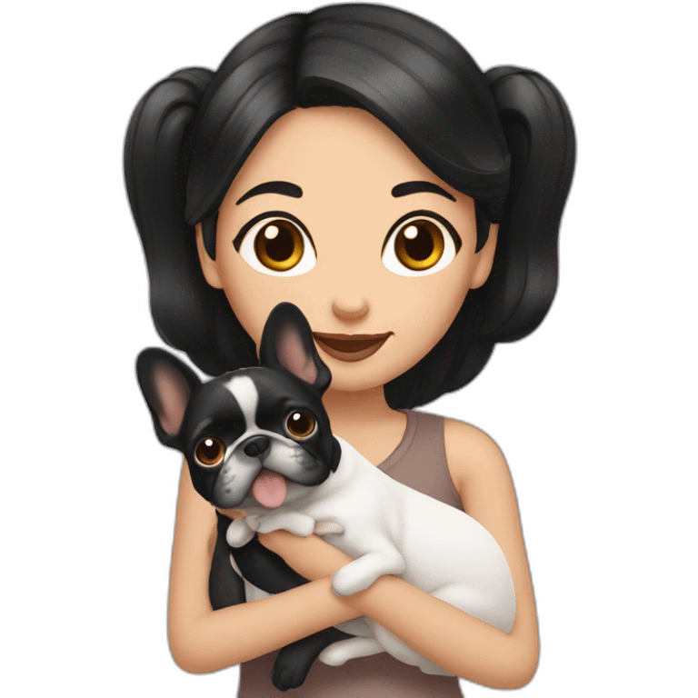 Long Black hair girl holding a Frenchie emoji